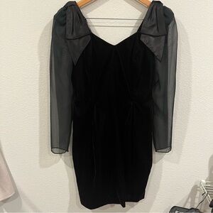 LA Glo red tinted black velvet sweetheart mini dress mesh sleeves size 11/12